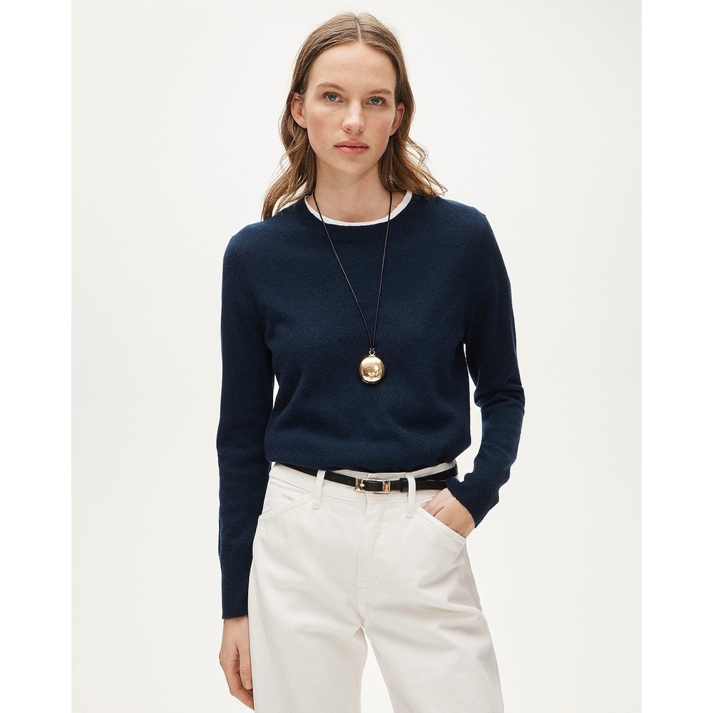 J.Crew 100% Cashmere Sweater Women M Classic fit Crewneck Navy Blue Luxury Basic